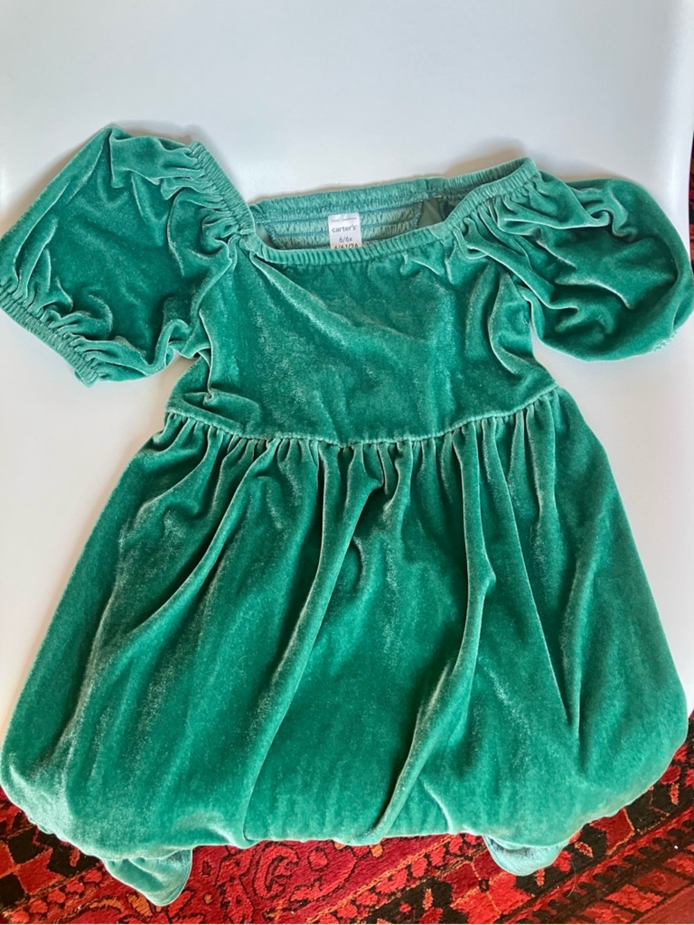 Carter's Teal Velvet Puff Sleeve Dress